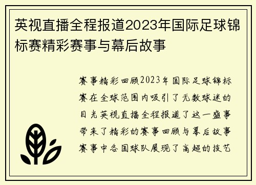 英视直播全程报道2023年国际足球锦标赛精彩赛事与幕后故事
